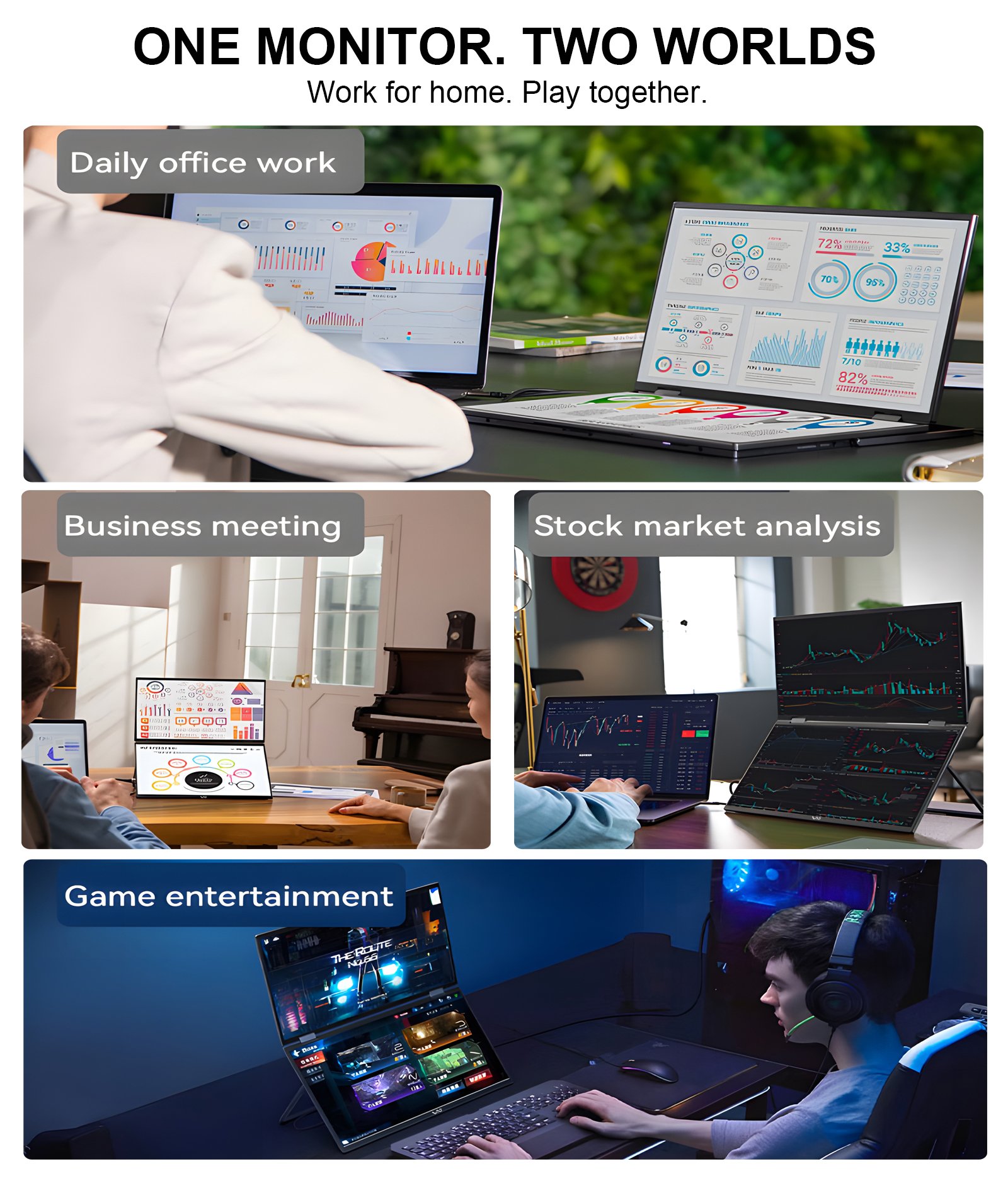 LB D16 Portable Dual Monitor 15.6 Inch 1080P FHD IPS Stacked Double Screen - Image 2