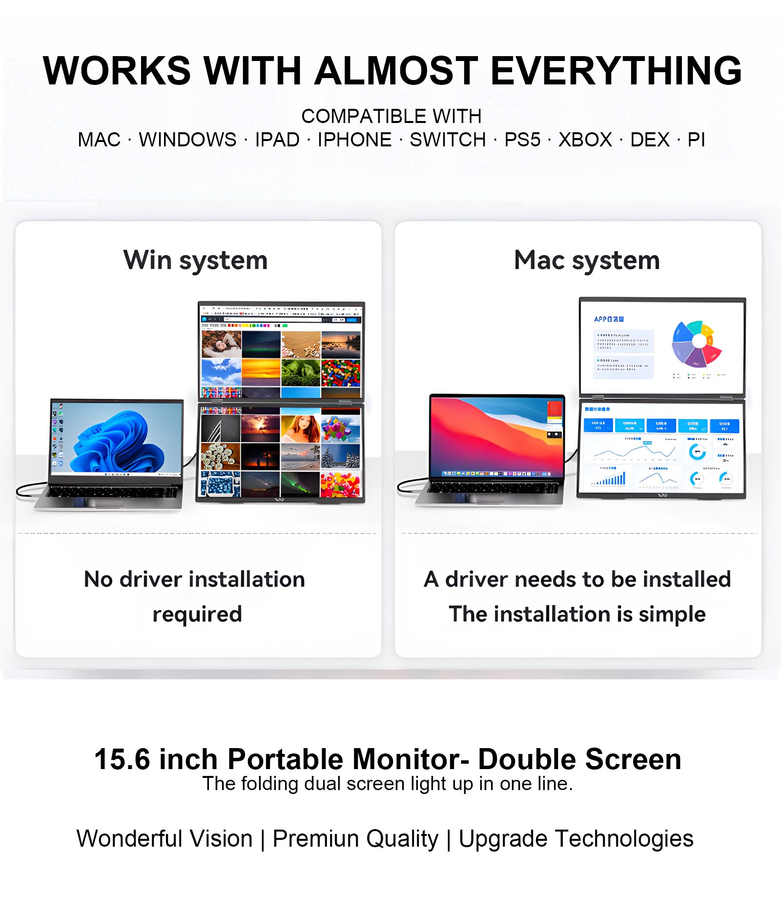 LB D16 Portable Dual Monitor 15.6 Inch 1080P FHD IPS Stacked Double Screen - Image 6