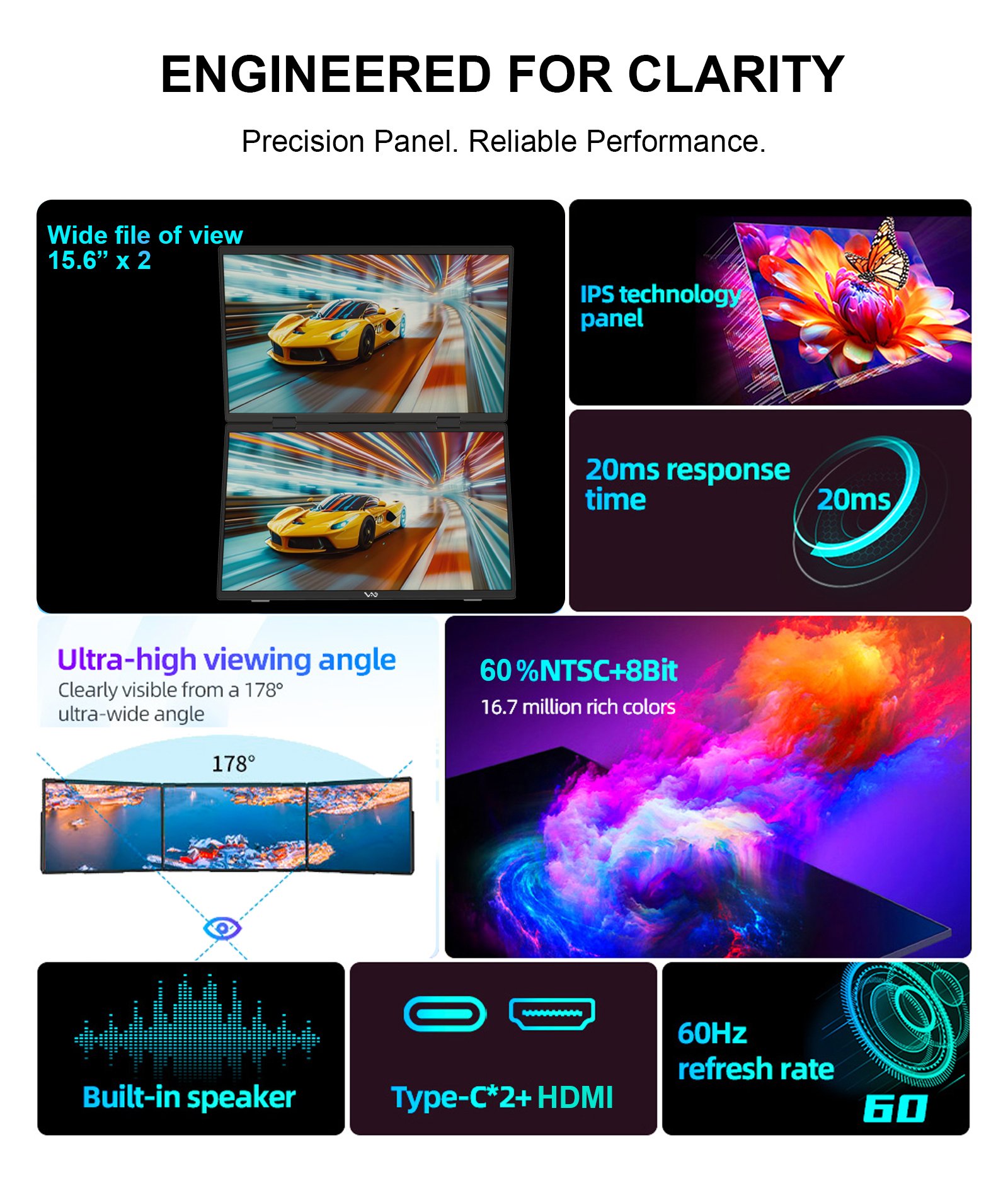 LB D16 Portable Dual Monitor 15.6 Inch 1080P FHD IPS Stacked Double Screen - Image 7